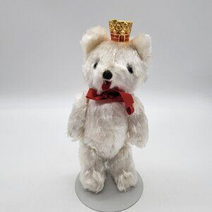 Vintage Mini White Plush Bear With Crown & Red Ribbon Gruss Aus Berlin Souvenir